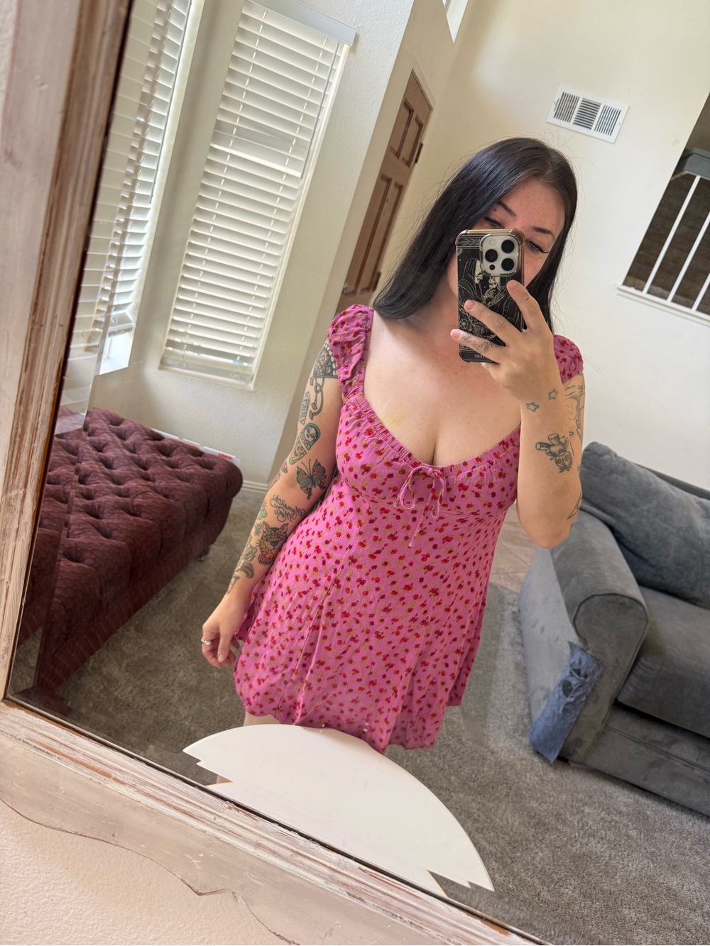 wild fable Pink Floral Tie-Front Mini Dress